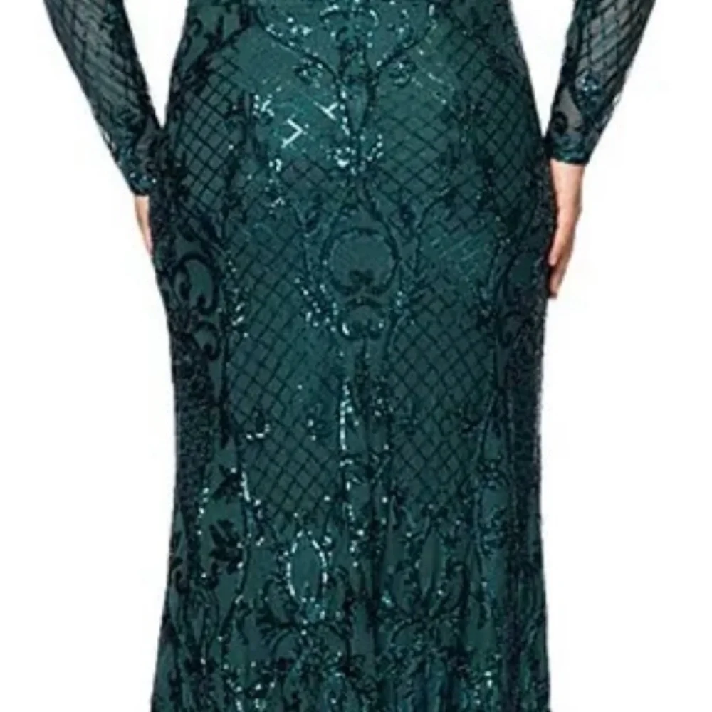 Betsy & Adam Teal Sequin Long Sleeve Dress - Picture 2 of 5